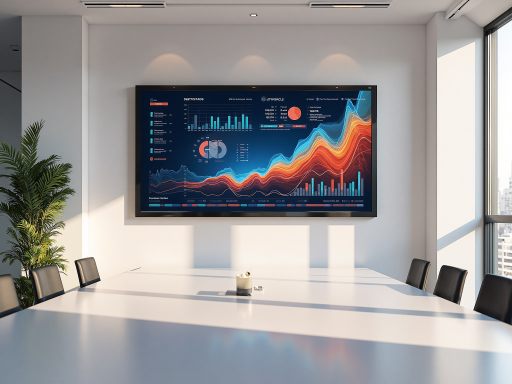 Modern digital dashboard interface showing various charts, graphs, and metrics for mobile advertising campaign performance, professional analytics display with blue theme